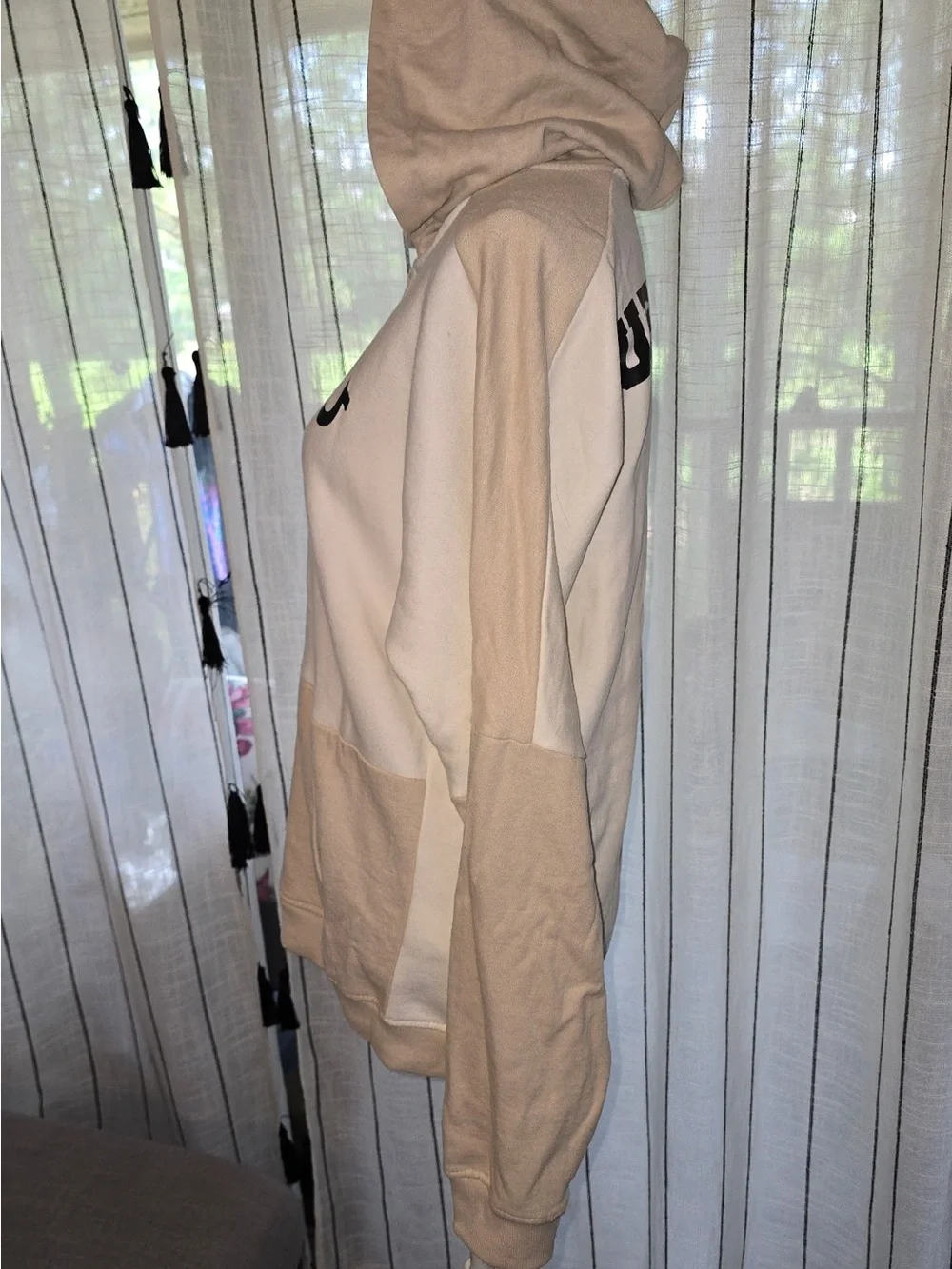 True Religion Two-Tone Cream & Beige Hooded Zip Sweatshirt